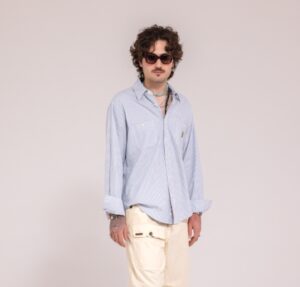 FRONT STREET 8 – CAMICIA OXFORD RIGHE CELESTE