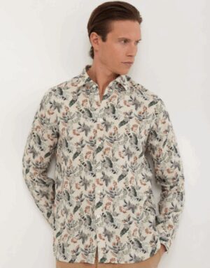 XACUS – CAMICIA LINO FLOREALE SABBIA