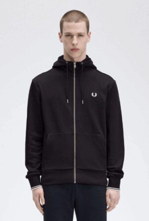 FRED PERRY – FELPA ZIP CAPPUCCIO NERO