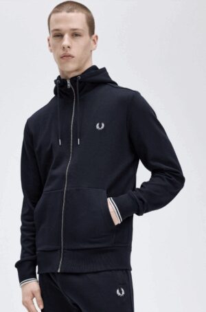 FRED PERRY – FELPA ZIP CAPPUCCIO BLU