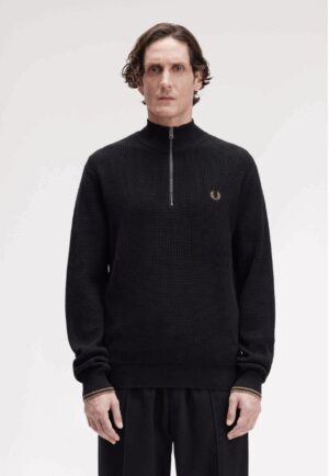 FRED PERRY – MEZZA ZIP WAFFLE NERO