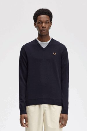 FRED PERRY – SCOLLO V MERINOS BLU