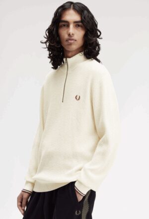 FRED PERRY – MEZZA ZIP WAFFLE ECRU