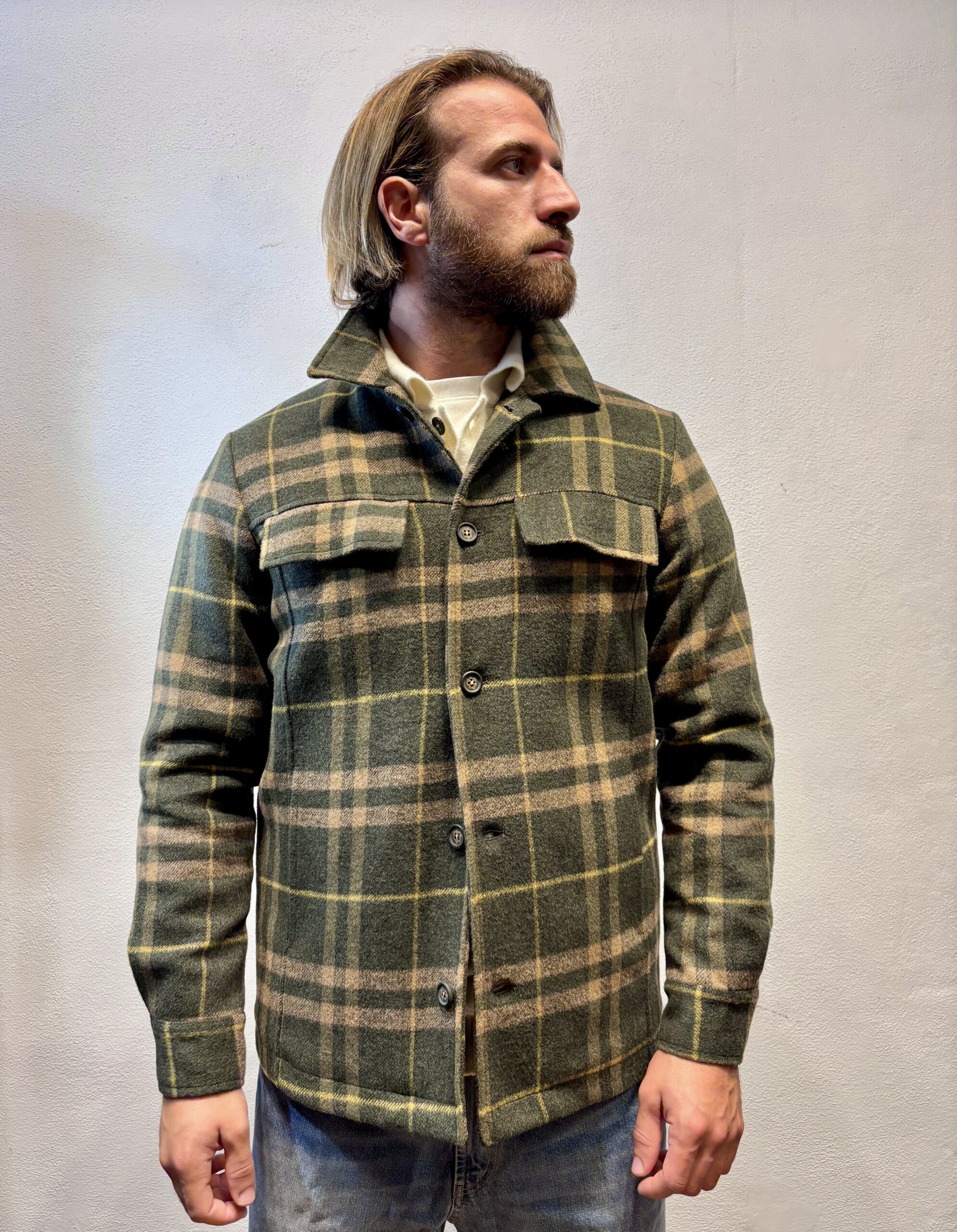 RENAVINE - OVERSHIRT LANA CHECK MILITARE RENAVINE – OVERSHIRT LANA CHECK MILITARE