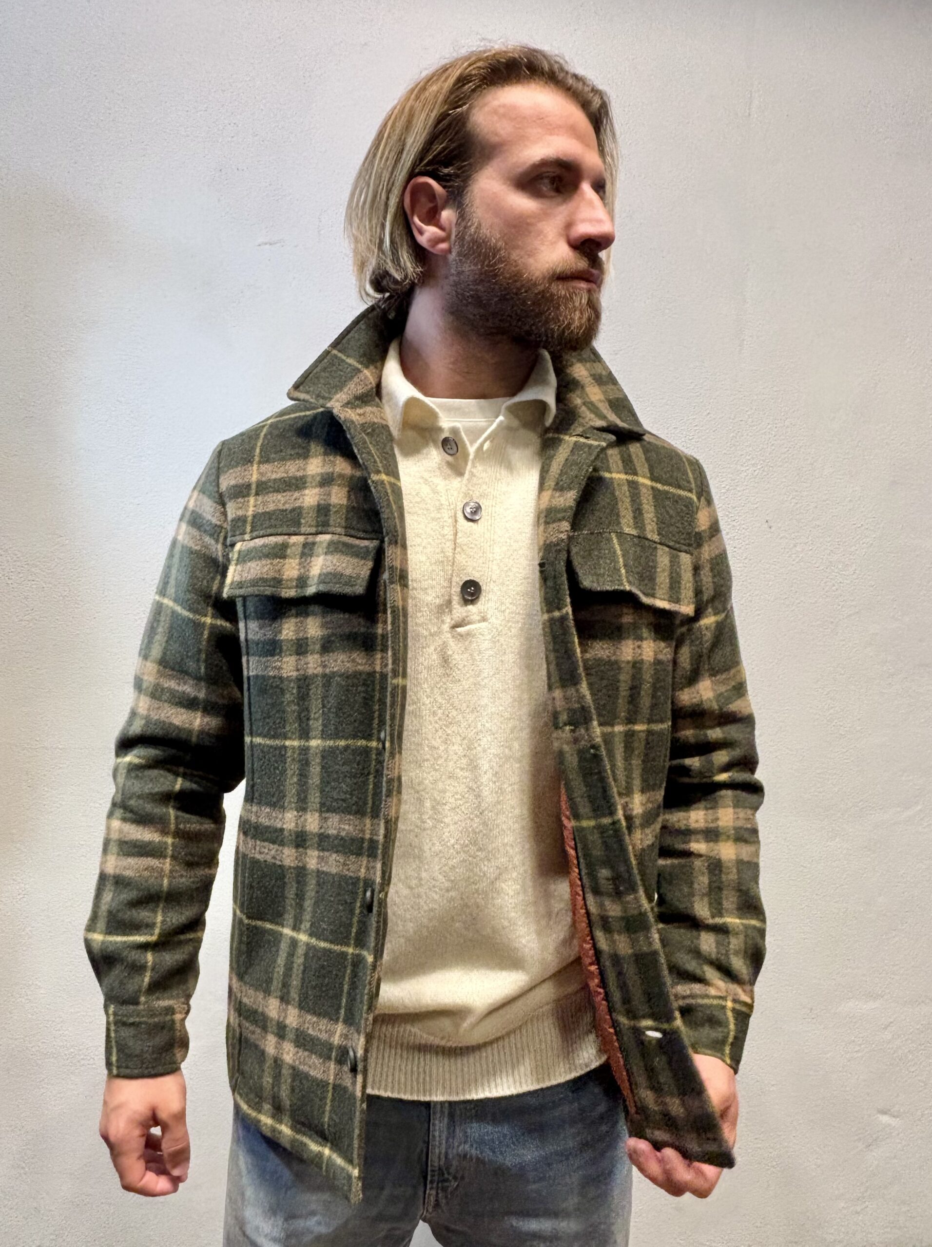 RENAVINE - OVERSHIRT LANA CHECK MILITARE RENAVINE – OVERSHIRT LANA CHECK MILITARE