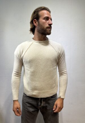 AMARANTO - CARDIGAN COSTE PANNA ALPHA STUDIO – GIROCOLLO BOUCLE LATTE