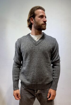 AMARANTO - CARDIGAN COSTE PANNA ALPHA STUDIO – SCOLLO V MISTO GRIGIO