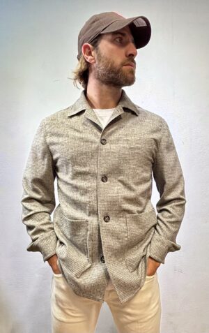 PAOLO PECORA MILANO – GIACCA MICROQUADRETTO BIEGE