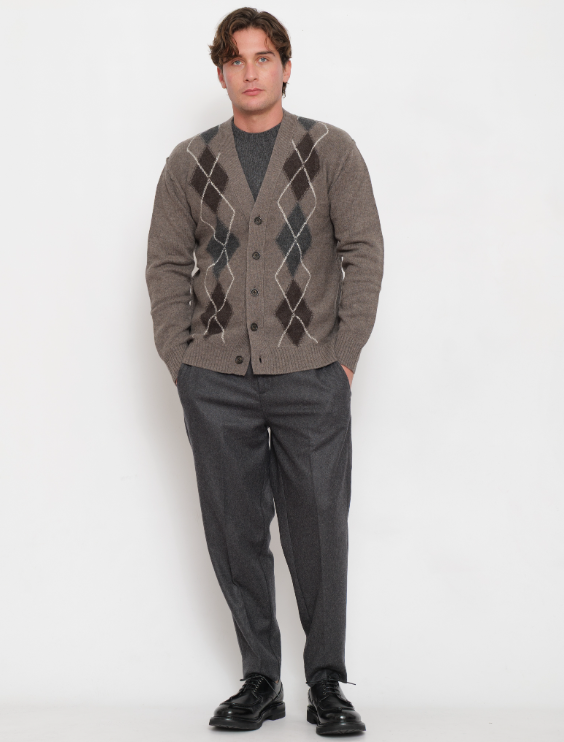 PAOLO PECORA MILANO - CARDIGAN ROMBI GRIGIO MORO PAOLO PECORA MILANO – CARDIGAN ROMBI GRIGIO MORO