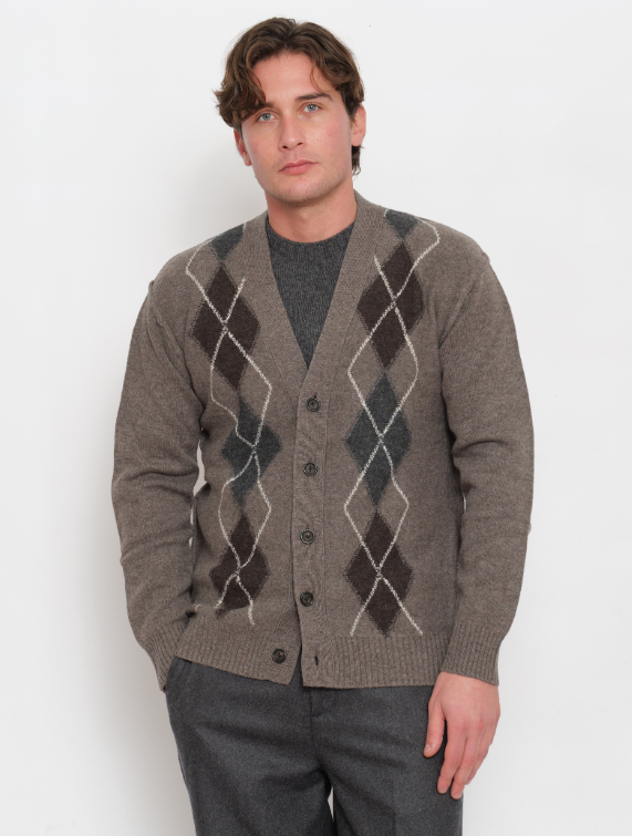 PAOLO PECORA MILANO - CARDIGAN ROMBI GRIGIO MORO PAOLO PECORA MILANO – CARDIGAN ROMBI GRIGIO MORO
