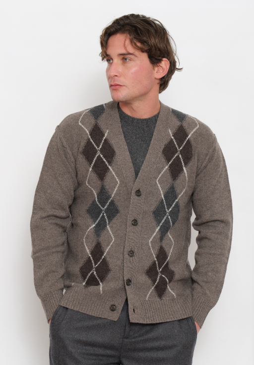 PAOLO PECORA MILANO - CARDIGAN ROMBI GRIGIO MORO PAOLO PECORA MILANO – CARDIGAN ROMBI GRIGIO MORO