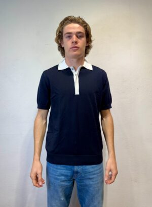 PAOLO PECORA MILANO - CAMICIA PIQUET BIANCO ALPHA STUDIO – POLO CONTRASTO BLU