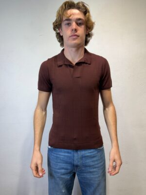 PAOLO PECORA MILANO - CAMICIA PIQUET BIANCO ALPHA STUDIO – POLO SCOLLO V TRAF CIOCCIOLATO