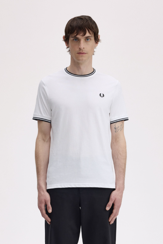 FRED PERRY - T-SHIRT BORDINO BIANCO FRED PERRY – T-SHIRT BORDINO BIANCO