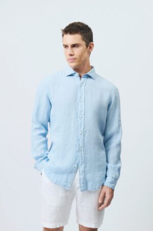 ROY ROGERS – CAMICIA LINO CELESTE