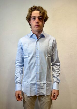 PAOLO PECORA MILANO - POLO RICAMATO BOTT NERO XACUS – CAMICIA OXFORD CELESTE