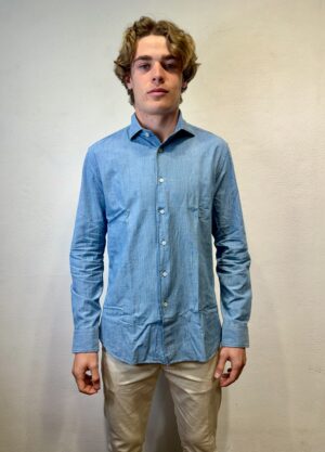 PAOLO PECORA MILANO - POLO RICAMATO BOTT NERO XACUS – CAMICIA CHAMBRY CIELO