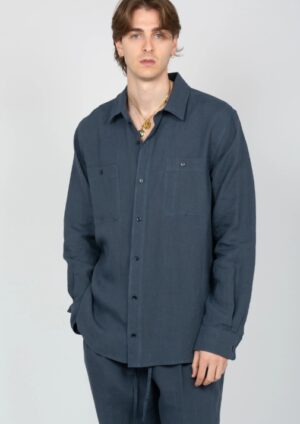 ALPHA STUDIO - SERAFINO M/L BLU AMARANTO – OVERSHIRT LINO BLU