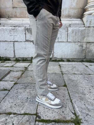 ALPHA STUDIO - SERAFINO M/L BLU WHITE SAND – PANTALACCIO GESSATO GRIGIO