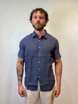 KANGRA - POLO SCOLLO V BLU QB24 – CAMICIA M/M LINO BLU