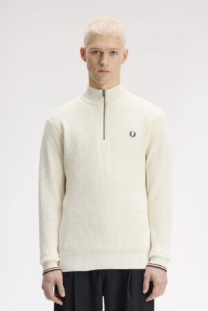 FRED PERRY – MEZZA ZIP WAFFLE ECRU