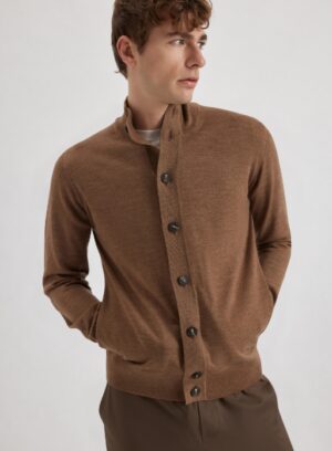 QB24 - PANTALONE LINO SEUL NOCCIOLA ALPHA STUDIO – CARDIGAN BOTTONI CAMOSCIO