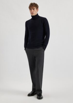 QB24 - PANTALONE LINO SEUL NOCCIOLA ALPHA STUDIO – COLLO ALTO 3 FILI MERINOS BLU