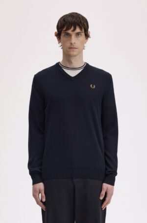 FRED PERRY – SCOLLO V MERINOS BLU