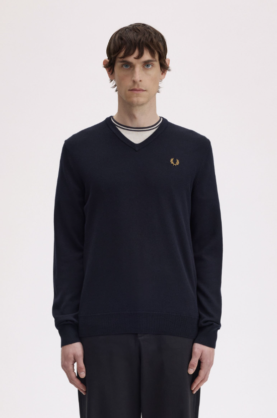 FRED PERRY - SCOLLO V MERINOS BLU FRED PERRY – SCOLLO V MERINOS BLU