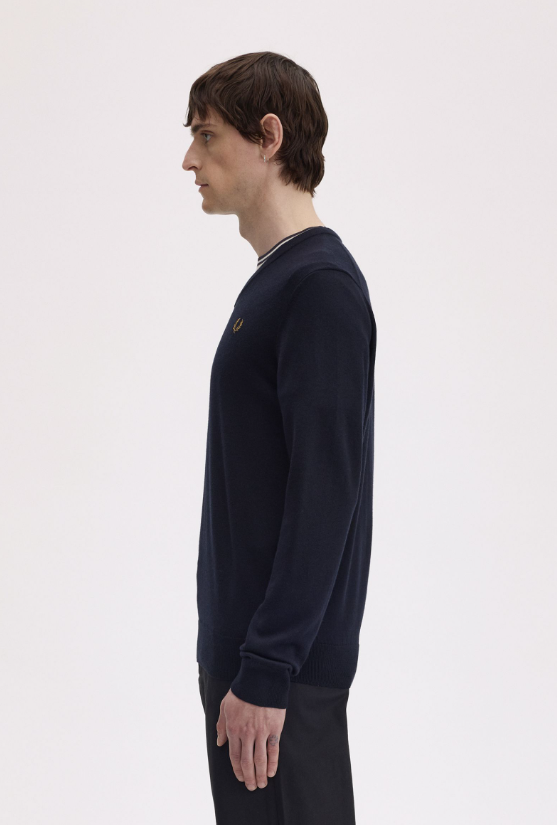 FRED PERRY - SCOLLO V MERINOS BLU FRED PERRY – SCOLLO V MERINOS BLU