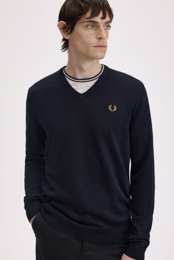 FRED PERRY - SCOLLO V MERINOS BLU FRED PERRY – SCOLLO V MERINOS BLU