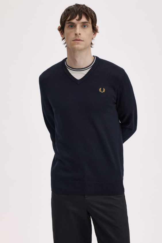 FRED PERRY - SCOLLO V MERINOS BLU FRED PERRY – SCOLLO V MERINOS BLU